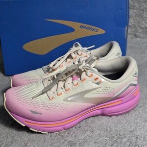 Brooks Ghost 15 Women Running Shoes Pink White Orange 6.5 B Medium WORN ONCE